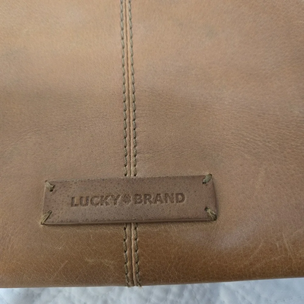 Lucky Brand Brown Leather Crossbody Bag Braided Studded Boho Triple‎ Compartment
